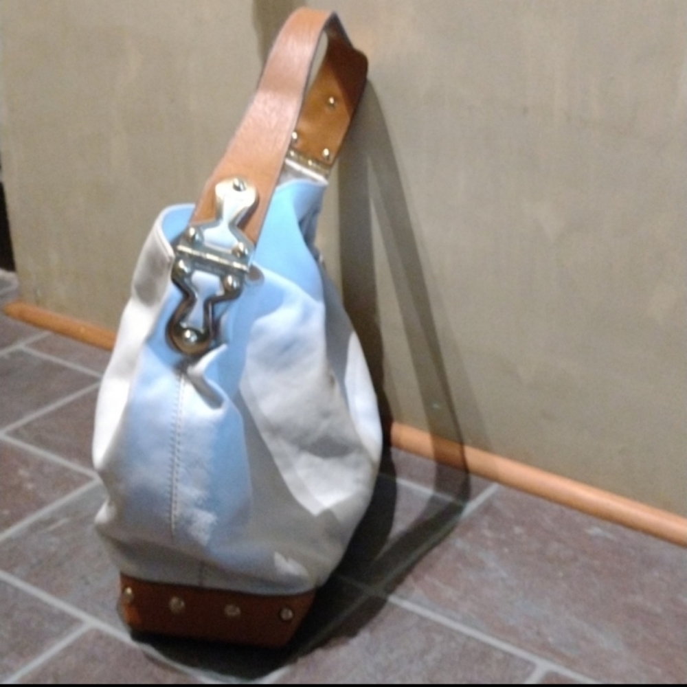 Michael kors white beige Tan leather stud hardware shoulder bag